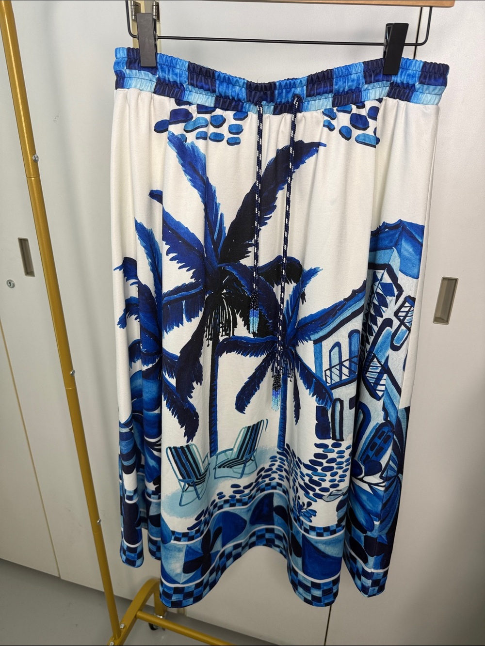 FARM RIO Blue Palm-Print Maxi Skirt